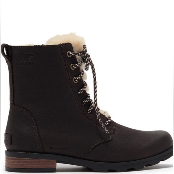 Sorel Emelie Geniune Shearling Short Lace up boots color blackned brown - Picture 3 of 13